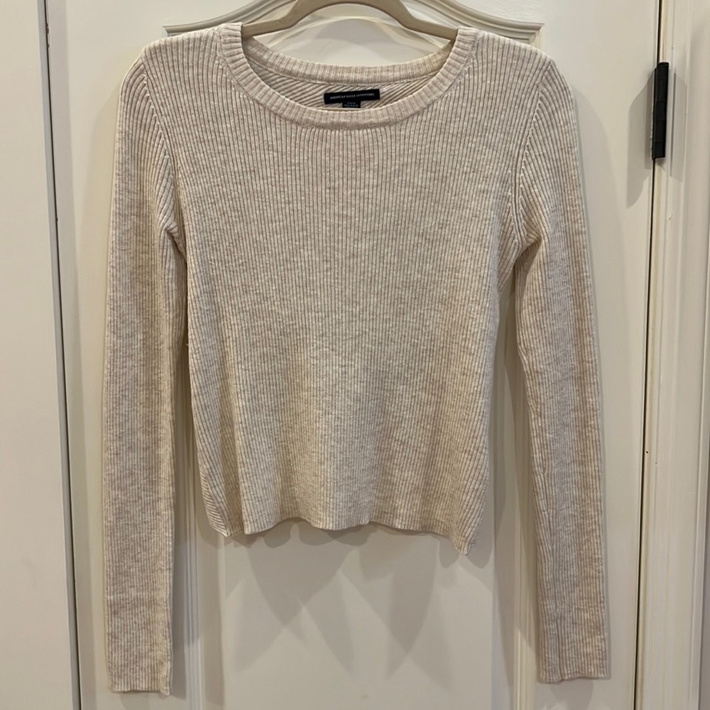 American Eagle Wrap Back Sweater - Heather Cream